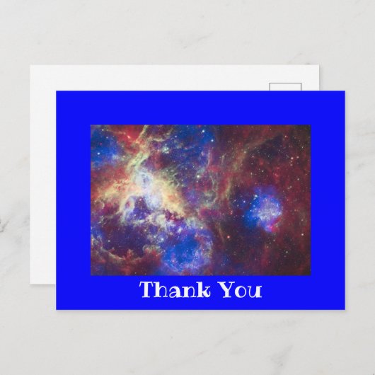 鮮やかな青い写真枠の感謝メッセージ ポストカード (正面/裏面)