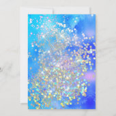 鮮やかな青い海のホログラフィックグリッターがきらめく 招待状 (裏面)