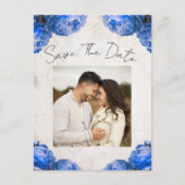 鮮やかな青い牡丹の花ヴィンテージ保存日付 案内ポストカード (正面)