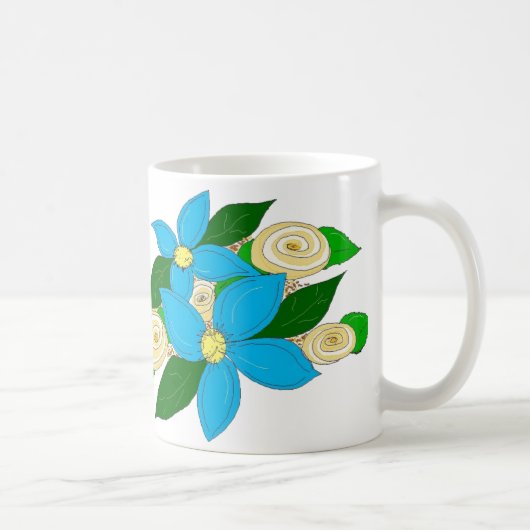 鮮やかな青い花柄 コーヒーマグカップ (右)