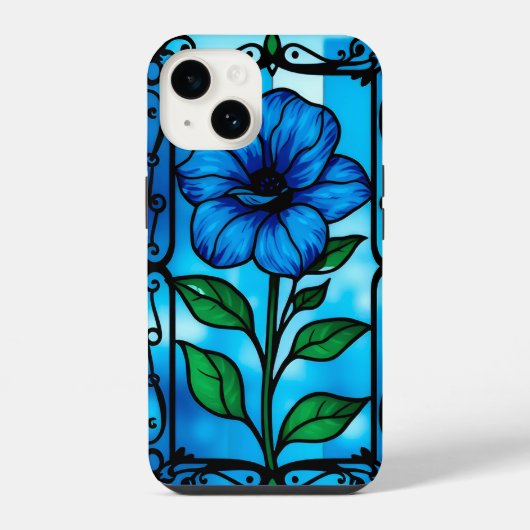 鮮やかな青い花 iPhoneケース (裏面)