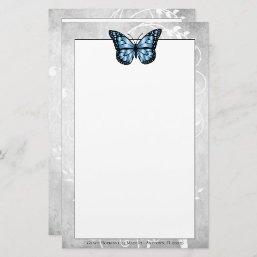 鮮やかな青い蝶の文房具 便箋 (正面/裏面)