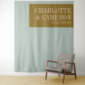 鮮やかな青とオリーブのカスタム結婚式写真バックドロップ タペストリー (インサイチュ)