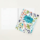 鮮やかな青とライムグリーンとオレンジのカラフルな花柄 プランナー手帳 (ディスプレー)