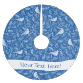 鮮やかな青と冬の白い鳥の花柄 ブラッシュドポリエステルツリースカート (正面)