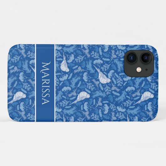 鮮やかな青と冬の白い鳥の花柄 Case-Mate iPhoneケース (裏面(横))
