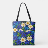 鮮やかな青と白の花柄 トートバッグ (裏面)