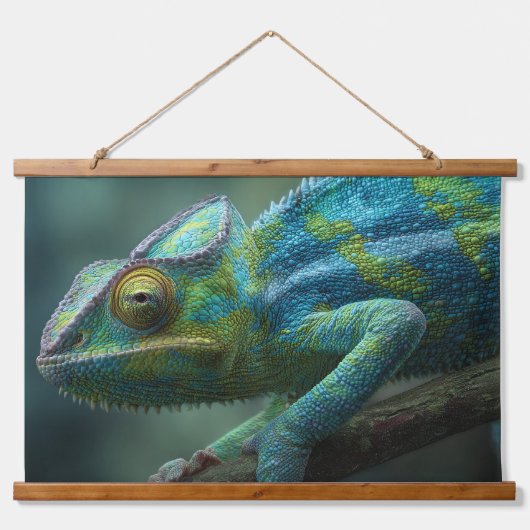 鮮やかな青と緑のカメレオンのジャングル壁画 吊り下げ型タペストリー (正面)