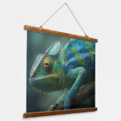 鮮やかな青と緑のカメレオンのジャングル壁画 吊り下げ型タペストリー (傾斜あり)