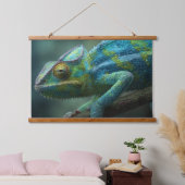 鮮やかな青と緑のカメレオンのジャングル壁画 吊り下げ型タペストリー (寝室)