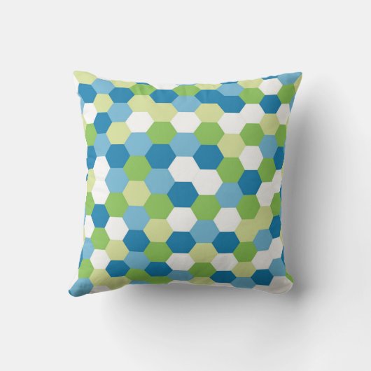 鮮やかな青と緑の六角形モザイク*スローピロー クッション (裏面)