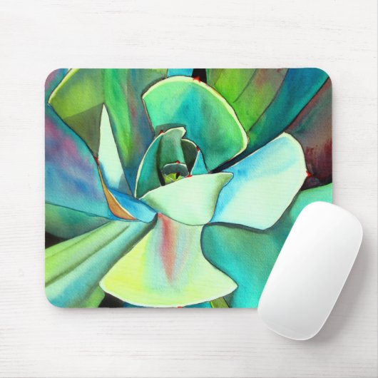 鮮やかな青と緑の砂漠の水彩画アート マウスパッド (マウス)