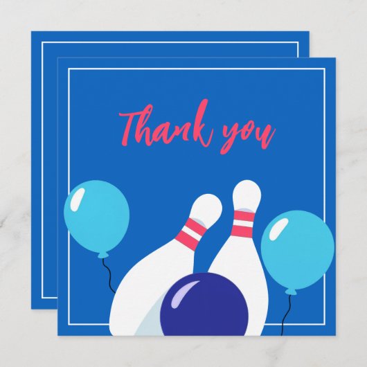 鮮やかな青と赤のボウリング 6歳の誕生日 サンキューカード (正面/裏面)