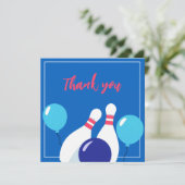 鮮やかな青と赤のボウリング 6歳の誕生日 サンキューカード (スタンド正面)