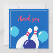 鮮やかな青と赤のボウリング 6歳の誕生日 サンキューカード (正面)