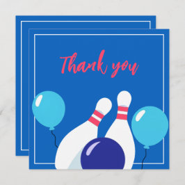 鮮やかな青と赤のボウリング 6歳の誕生日 サンキューカード