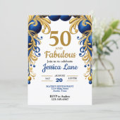 鮮やかな青と金の誕生日パーティー 招待状 (スタンド正面)