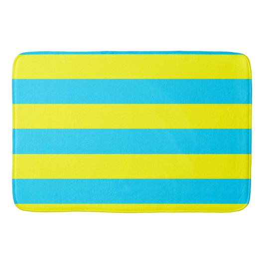 鮮やかな青と黄色のストライプ バスマット (正面)