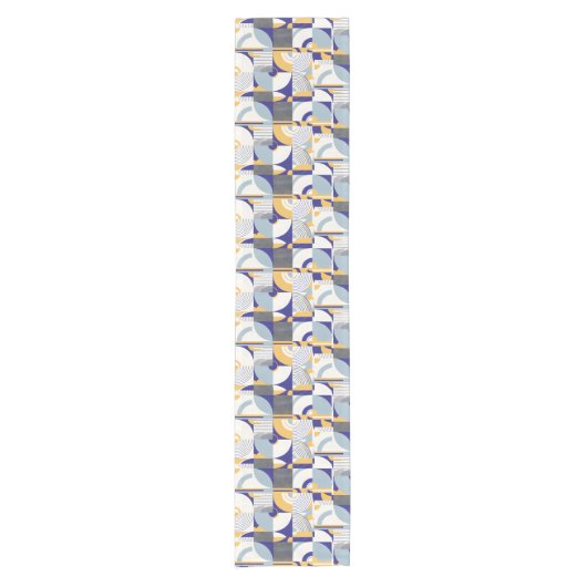 鮮やかな青と黄色の円形パターン テーブルランナー (正面)