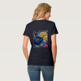 鮮やかな青と黄色の花柄 Tシャツ