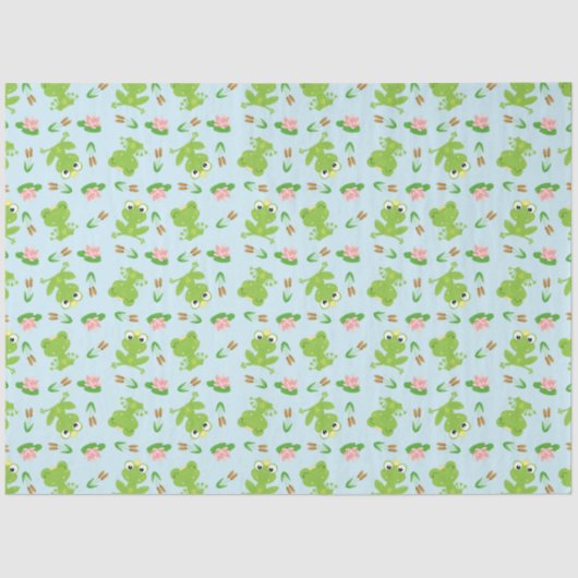 鮮やかな青に可愛いカエルのパターン 薄葉紙 (正面)