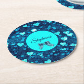 鮮やかな青のハート ラウンドペーパーコースター (アングル)