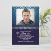 鮮やかな青のフォト招待状（縦） 招待状 (スタンド正面)