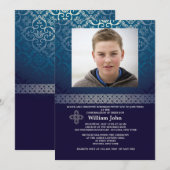 鮮やかな青のフォト招待状（縦） 招待状 (正面/裏面)