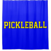 鮮やかな青の上のフォレティックスライトイエローのピックボール シャワーカーテン (正面)