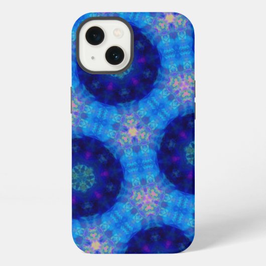 鮮やかな青の六角形万華鏡模様 iPhoneケース (裏面)
