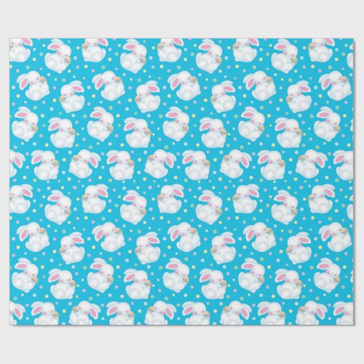 鮮やかな青の愛らしいウサギの卵 イースター ラッピングペーパー (フラット)