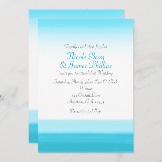 鮮やかな青の水彩モダン結婚式招待状 招待状 (正面/裏面)