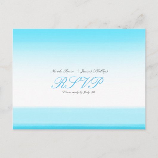 鮮やかな青の水彩画 RSVP ウェディング ポストカード (正面)
