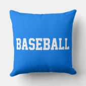 鮮やかな青を背景にした白いBASEBALLの太字テキスト クッション (裏面)