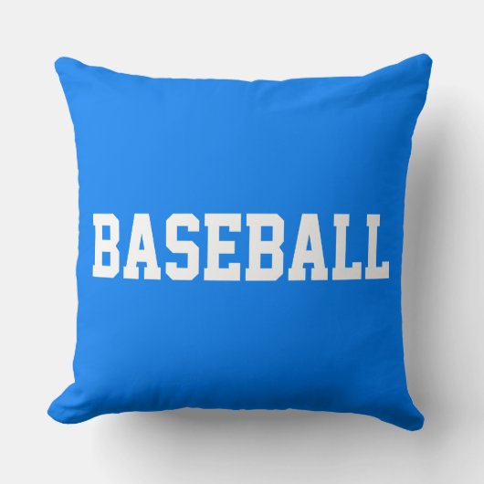 鮮やかな青を背景にした白いBASEBALLの太字テキスト クッション (正面)
