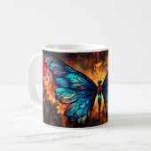 鮮やかな青ステンドグラス蝶デザイン コーヒーマグカップ (正面左)