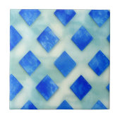 鮮やかな青ティール(緑がかった色)の幾何学模様 タイル (正面)