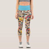 鮮やかな青ピンク黄色オレンジパープルモザイク カプリレギンス (正面)