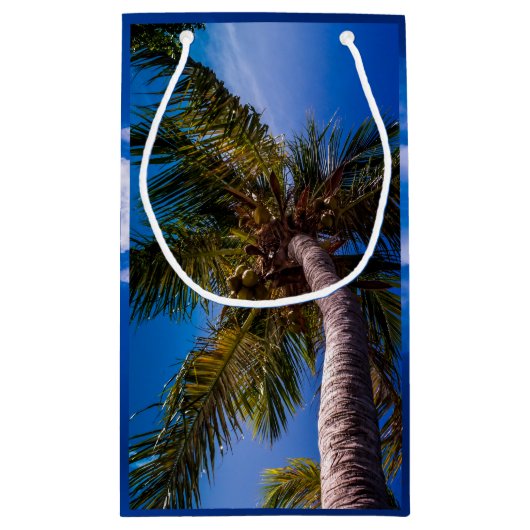 鮮やかな青空の熱帯ヤシの木のギフトバッグ スモールペーパーバッグ (裏面)