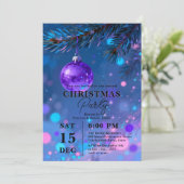 鮮やかな青紫のバブルボケクリスマスパーティー 招待状 (スタンド正面)
