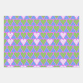鮮やかな青緑紫のハート柄 ラッピングペーパーシート (正面3)