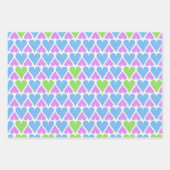 鮮やかな青緑紫のハート柄 ラッピングペーパーシート (正面)