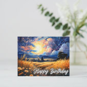 鮮やかな風景の草原のイラスト ポストカード (スタンド正面)