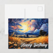 鮮やかな風景の草原のイラスト ポストカード (正面/裏面)