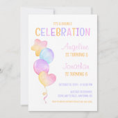 鮮やかな風船の共同誕生日パーティー 招待状 (正面)