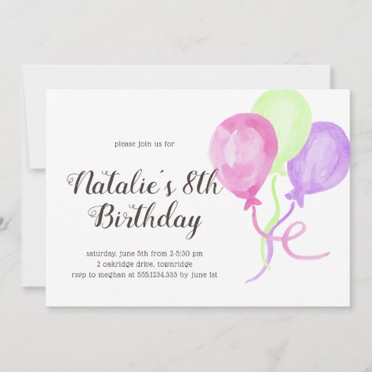 鮮やかな風船 | 誕生日おめでとう  裏面に写真 招待状 (正面)