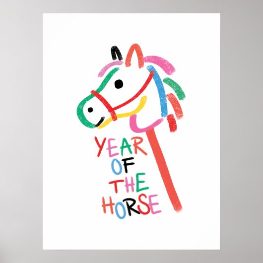 鮮やかな馬年 - 手描きのベビーアート ポスター (正面)