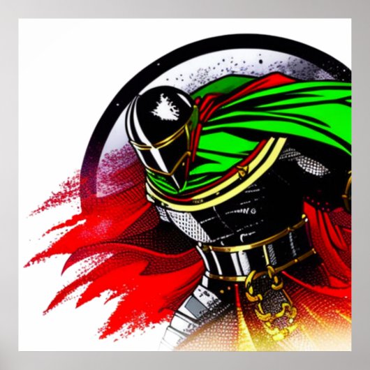 鮮やかな騎士のTシャツのクッション ポスター (正面)