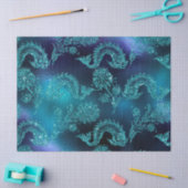 鮮やかな魚と花が青いデコパージュに 薄葉紙 (クラフト)