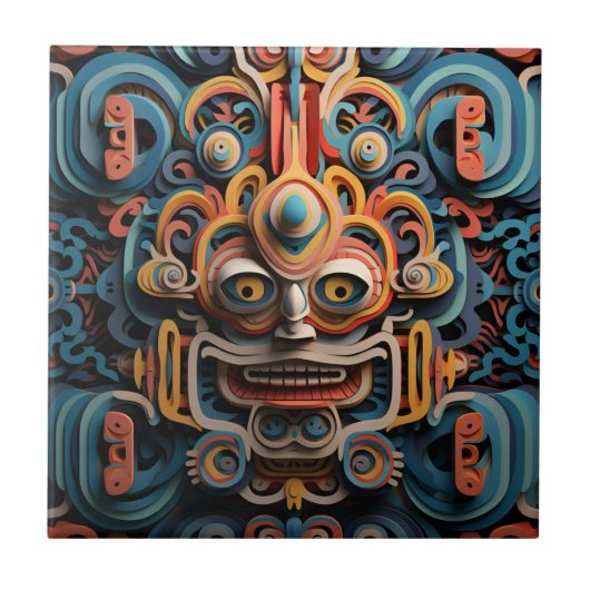 鮮やかな鮮やかトライバル3D紙アートスタイルパターン タイル (正面)